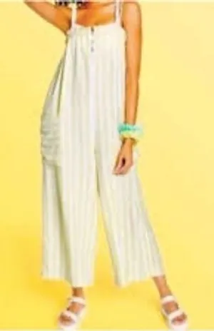 Stoney Clover Lane x Target‎ Yellow Striped Linen Blend Jumpsuit XS Wide Leg thumbnail 1