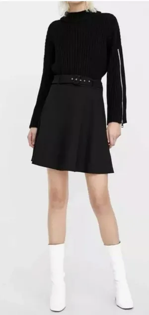 Zara Belted A-line Mini Skirt in Black Small thumbnail 1