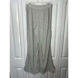 Aerie Essential Waffle Trouser Wide Leg Pants Women L Long Tall Gray Knit Lounge thumbnail 3