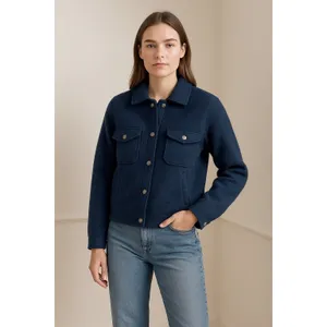J.Crew Wool Bomber Style Jacket Women's Large‎ Navy Button Front Pocket Coat thumbnail 8