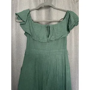 Lulu's‎ June Bloom Dk Green Linen Culotte Jumpsuit Size XS Off Shoulder thumbnail 6