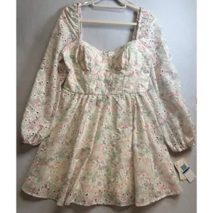 City Studios Floral Eyelet Corset Mini Dress Pastel Pink Blue XL thumbnail 3