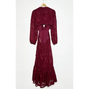 Lulus Desired Aesthetic Wine Red Floral Burnout Long Sleeve Midi Dress Size L thumbnail 8