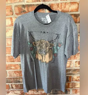 Rowdy Crowd Clothing Heather Gray cow Graphic Tee thumbnail 1