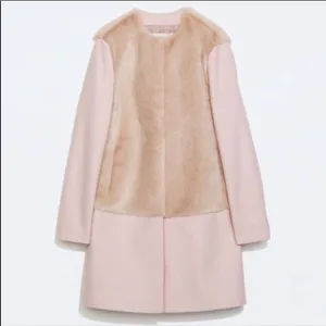 Zara pink wool peacoat faux fur blogger fave Small thumbnail 3