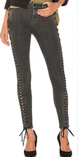 Hudson‎ Jeans The Stevie Midrise Lace Up Skinny Jeans in Vacancy Gray Size US 27 thumbnail 1