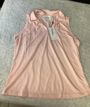 Walter‎ Hagen Womens XXL Pink Blossom Clubhouse Scallop Sleeveless Polo WGH11518 thumbnail 1
