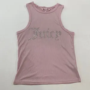 Juicy Couture Pink Rhinestone Logo Ribbed Tank Top Small Y2K Bling thumbnail 3