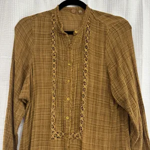 Free People One Top Womens Size XS Aubin Maxi Button Down Tabacco Brown Boho thumbnail 5