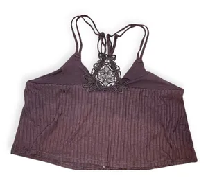 Aerie Womens brown ribbed appliqué longline bralette thumbnail 2