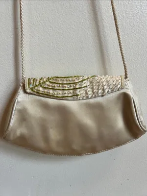 Peacock Ivory Beaded vintage Evening Clutch or shoulder bag thumbnail 3