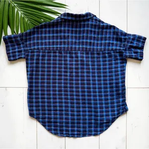 Madewell XS Blue Plaid Short Sleeve Popover Shirt 100% Cotton thumbnail 9