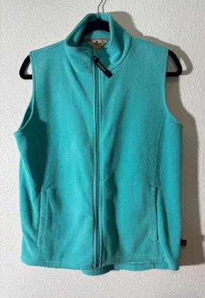 Woolrich Women's Size M Blue Zip-Front Fleece Sweater Vest Pockets Mock Neck thumbnail 1