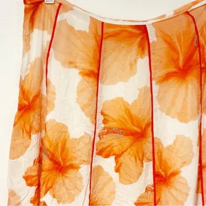 Farm‎ Rio Size Large Orange Floral Pleated Fully Lined Midi Skirt thumbnail 2