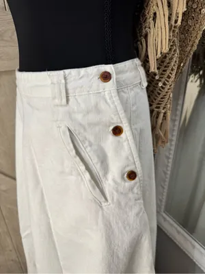 Free People White Denim Maxi Skirt - Boho Flared Side-Button Midi thumbnail 3