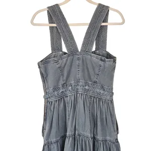 Ulla‎ Johnson Enzo Denim Dress Blue Cotton Tiered Midi Sweetheart Neck Size 4 thumbnail 8
