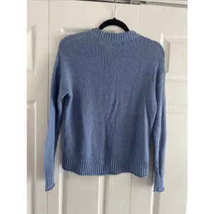 American‎ Eagle Henley Sweater Womens Blue Chunky Waffle Knit Cotton Size XS thumbnail 6