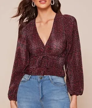 Zara Accordion Patterned Crop Blouse Medium thumbnail 1