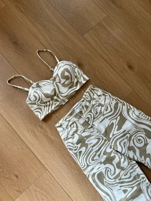 Neutral Swirl Print High-Waist Wide Leg Pant Set thumbnail 3