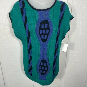 Lucia Vintage Handknit Purple and Green Sleeveless Sweater No Size EUC thumbnail 4