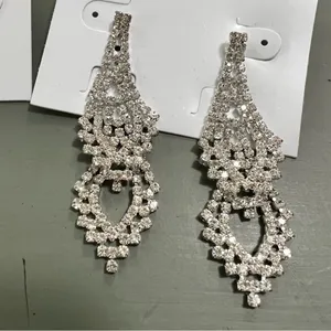 Mod Glam Rhinestone Chandelier Earrings Silver Tone Statement Dangle OS thumbnail 2