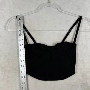 Urban Outfitters Black Ribbed Bustier Crop Top Sweetheart Double Strap Small thumbnail 5