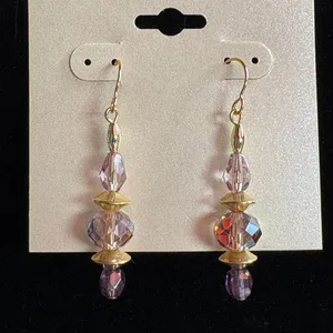 Gold &Purple Faceted Crystal Earrings 2" thumbnail 2