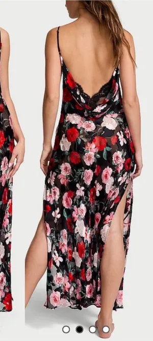 Victoria’s Secret Atelier Noir Burnout Satin Silk Plunge Gown Maxi Slip Chemise thumbnail 1