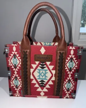 Wrangler Southwestern Aztec‎ Crossbody Tote Women's Western Bag Burgundy L thumbnail 1