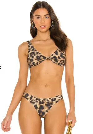 PQ Swim x Revolve Reversible Cheetah Floral Bikini Set NWT Size S thumbnail 1