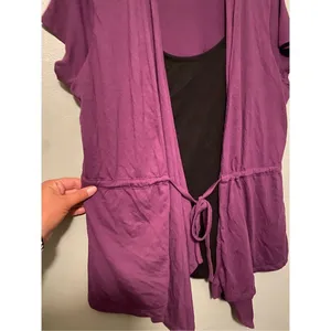 Mix & Co Purple Black Built In Tank Top Short Sleeve Cardigan Size 1X thumbnail 3