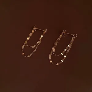 18K Gold Plated Gold Chain Tassel Dangle Drop Earrings for Women thumbnail 3