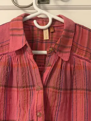 Pilcro Anthropologie Serena surf blouse embroidered plaid size medium oversized thumbnail 6