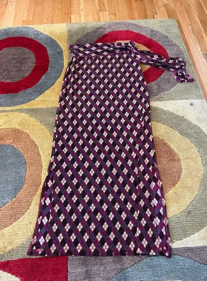 Top Secret Y2K Style Argyle Pattern Glitter Belted Long Skirt Side Slits Medium thumbnail 1