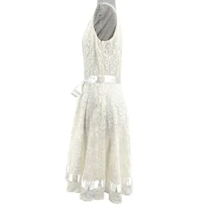 Tahari White Lace Satin Bow Dress Sleeveless V Ivory Wedding Eloping ASL Size 8 thumbnail 3