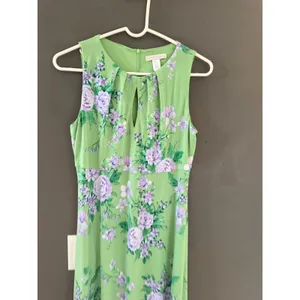 London Times Green Purple Floral Keyhole Midi Dress Womens 6 Sleeveless Sundress thumbnail 3
