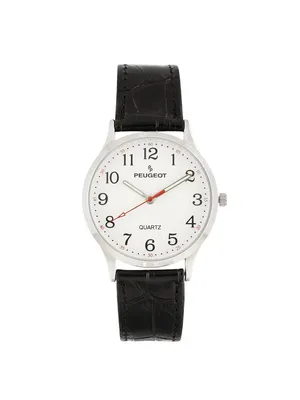 Peugeot Watch with Bold Arabic Numerals and Leather Band Black / Silver Gray thumbnail 6