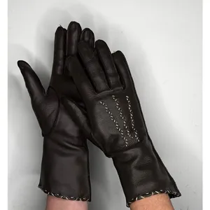 1970s Brown Deerskin Leather Gloves Contrast Whipstitch Size 7 thumbnail 6