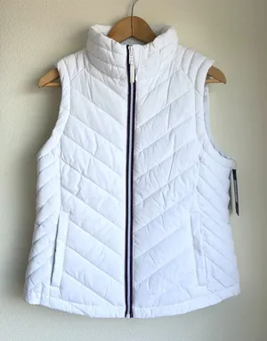 NWT TOMMY HILFIGER White Quilted Puffer Vest Chevron Gilet Womens Small thumbnail 1