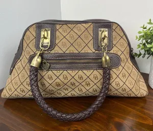 Dooney And Bourke Vintage Leather Brown Leather Signature Canvas Satchel Handbag thumbnail 4