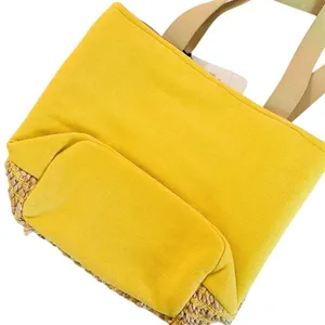 Chloe & Lex Tote Bag Women's‎ Large Yellow Woven Straw Tassel Boho Beach Coastal thumbnail 5