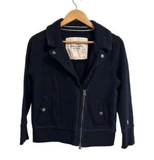 Abercrombie & Fitch Y2K Navy Sweatshirt Moto Jacket Size L thumbnail 1
