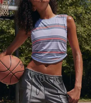 NWT Free People Movement Tempo Sport Mode Muscle Tee Small Wave Stripe Steel thumbnail 1