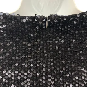 Ann Taylor Black Sequin Short Sleeve Feather Trim Round Neck Shirt Top Size XS thumbnail 7
