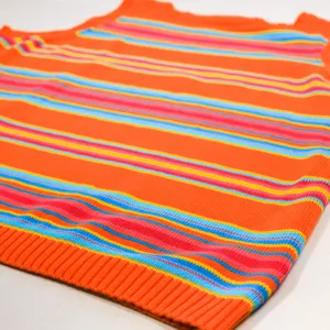Lauren Ralph Lauren Sweater Vest Womens 3X Orange Striped Cotton Knit Multicolor thumbnail 6