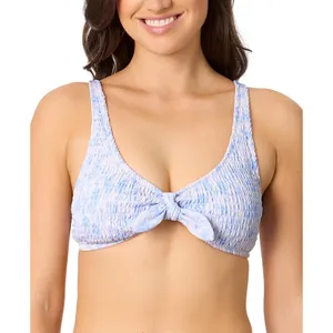 Salt + Cove Juniors Smocked Tie-Front Bikini Swim Top Cornflower Blue M thumbnail 5