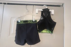 DLK Workout exercise loungewear casual summer active shorts and one should top sports bra set in black and lime green thumbnail 7