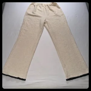 Unbranded Pajama Set Medium Cream‎ Black Trim Seersucker Loungewear thumbnail 6