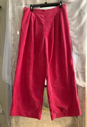 Pink high-waisted corduroy wide leg pants thumbnail 1
