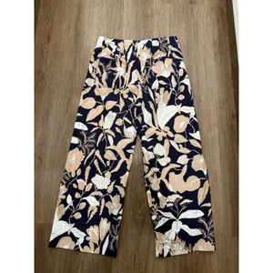 Anthropologie Maeve Jo Faulkner The Colette Floral Wide Leg Pants Navy Tan 32 thumbnail 3